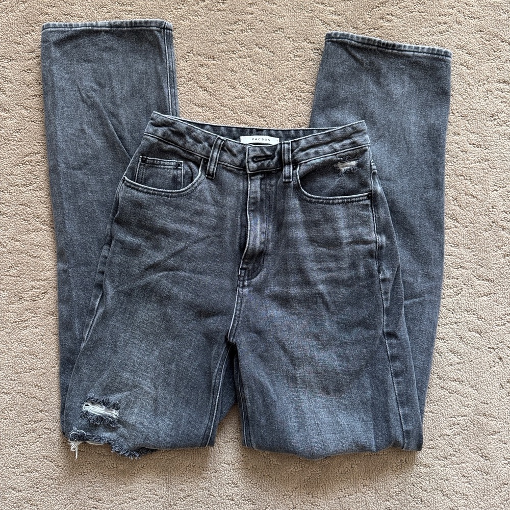 PacSun Gray Straight Leg Jeans with Distressed Look